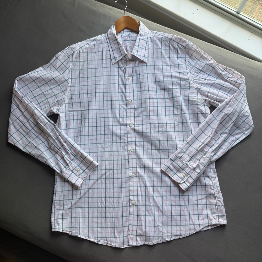 J.Crew Mens XL Slim Fit Light Weight Shirt Windowpane Check Cotton Wedding Guest